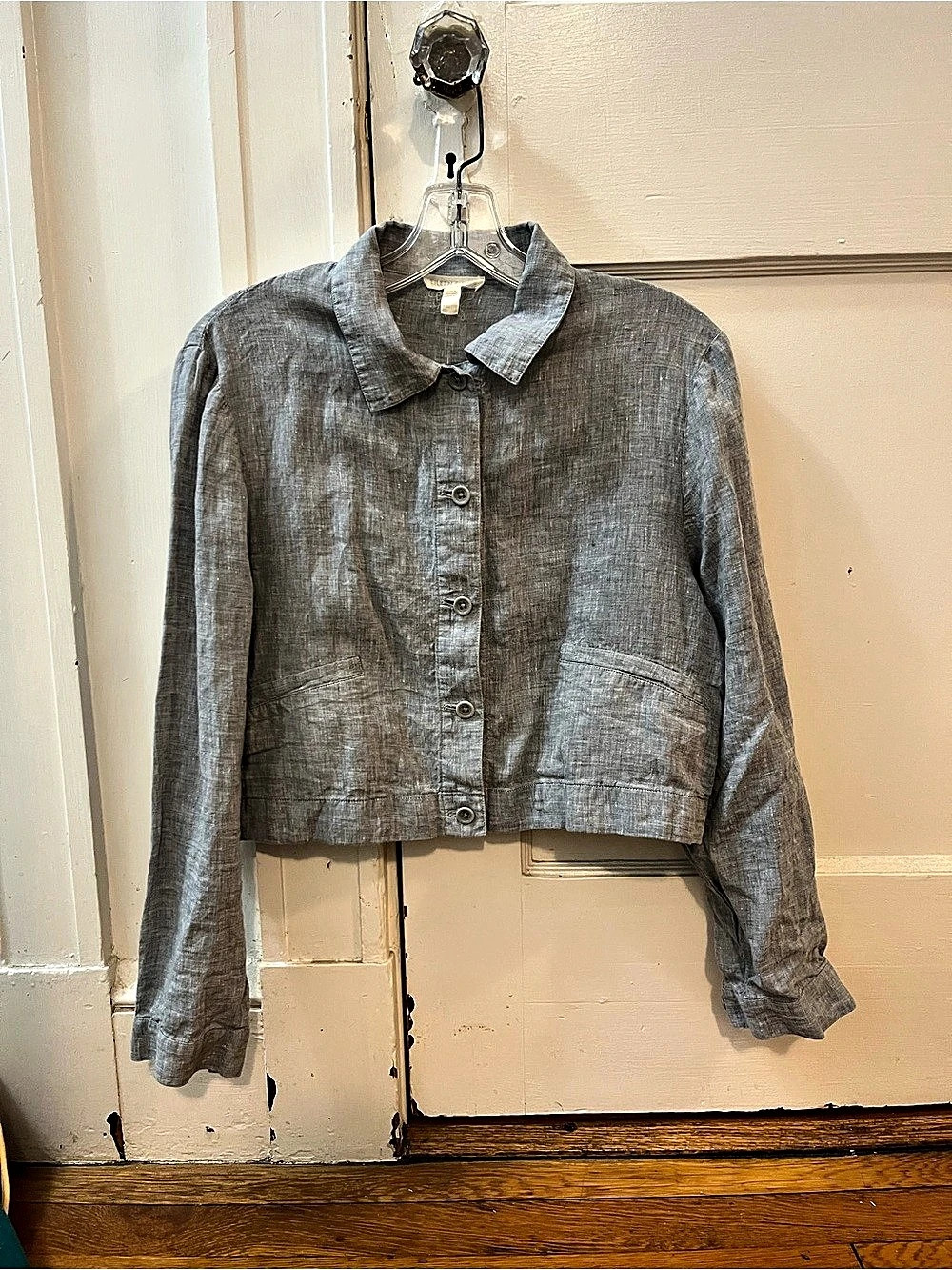 Eileen Fisher Linen Cropped Jacket in Gray Size Small